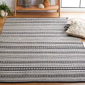 SAFAVIEH Montauk Collection Accent Rug - 3' x 5', Black & Ivory, Flat Weave Farmhouse Boho Stripe Cotton Design, Easy Care, Ideal for High Traffic Areas in Entryway, Living Room, Bedroom (MTK729Z)