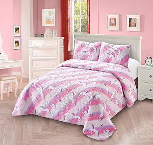 Kids Zone Collection Bedspread Coverlet Kids/Teens Unicorn Moon Stars Pink Purple Light Pink White New # Unicorn One (Full/Queen)