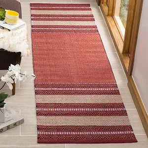 SAFAVIEH Montauk Collection Runner Rug - 2'3" x 8', Red & Ivory, Handmade Flat Weave Stripe Cotton, Ideal for High Traffic Areas in Living Room, Bedroom (MTK214C)
