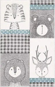 SAFAVIEH Carousel Kids Collection Accent Rug - 2' x 3', Grey & Ivory, Animal Design, Non-Shedding & Easy Care, Ideal for High Traffic Areas for Boys & Girls in Playroom, Nursery, Bedroom (CRK188B)