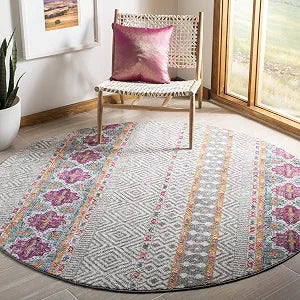 SAFAVIEH Madison Collection 4' Round Grey/Ivory MAD797F Boho Chic Non-Shedding Dining Room Entryway Foyer Living Room Bedroom Area Rug