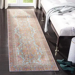 SAFAVIEH Valencia Collection Runner Rug - 2'3" x 6', Blue & Gold, Boho Chic Distressed Design, Non-Shedding & Easy Care, Ideal for High Traffic Areas in Living Room, Bedroom (VAL102A)
