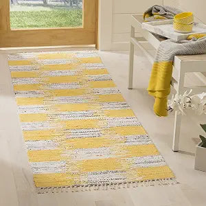 SAFAVIEH Montauk Collection Runner Rug - 2'3" x 7', Yellow & Multi, Handmade Fringe Cotton, Ideal for High Traffic Areas in Living Room, Bedroom (MTK721A)