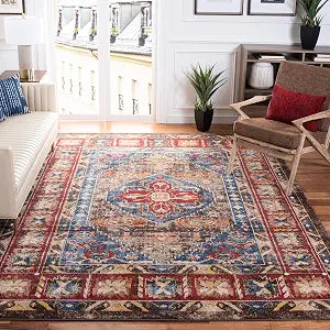 SAFAVIEH Bijar Collection Area Rug - 3' Square, Brown & Royal, Traditional Oriental Distressed Design, Non-Shedding & Easy Care, Ideal for High Traffic Areas in Living Room, Bedroom (BIJ621C)