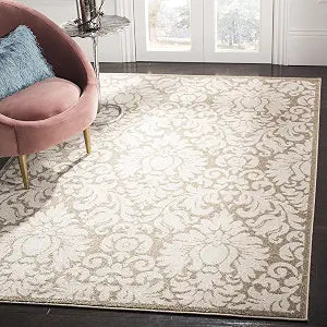 SAFAVIEH Amherst Collection Accent Rug - 3' x 5', Wheat & Beige, Floral Damask Design, Non-Shedding & Easy Care, Ideal for High Traffic Areas in Entryway, Living Room, Bedroom (AMT427S)