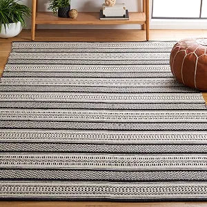 SAFAVIEH Montauk Collection Accent Rug - 3' x 5', Black & Ivory, Flat Weave Farmhouse Boho Stripe Cotton Design, Easy Care, Ideal for High Traffic Areas in Entryway, Living Room, Bedroom (MTK728Z)