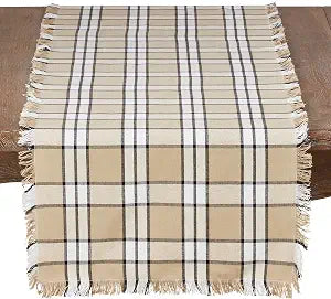 SARO LIFESTYLE 2853.KH1672B Cachi Collection Plaid Design Cotton Table Runner, 16" x 72", Khaki
