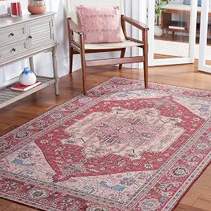 SAFAVIEH Washable Rug Tucson Collection - 3' x 5', Red & Pink, Slip Resistant & Easy to Clean, Ideal for Foyer, Entryway, Kitchen, Bedroom (TSN139R)