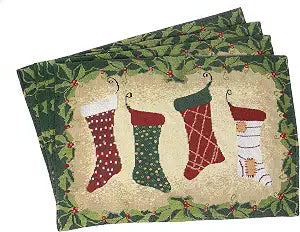 Tache Festive Christmas Holiday Hang My Stockings by the Fireplace Woven Tapestry Placemat Set of 4