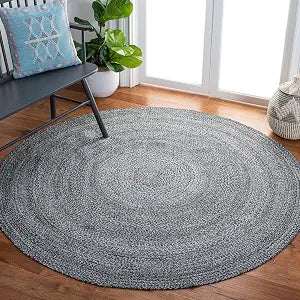 SAFAVIEH Cape Cod Collection Area Rug - 4' Round, Charcoal, Handmade Braided, Ideal for High Traffic Areas in Living Room, Bedroom (CAP224H)