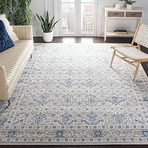 SAFAVIEH Brentwood Collection Area Rug - 3' Square, Light Grey & Blue, Oriental Damask Trellis Design, Non-Shedding & Easy Care, Ideal for High Traffic Areas in Living Room, Bedroom (BNT870G)
