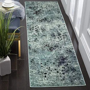 SAFAVIEH Monaco Collection Runner Rug - 2'2" x 8', Light Blue & Multi, Boho Chic Abstract Watercolor Design, Non-Shedding & Easy Care, Ideal for High Traffic Areas in Living Room, Bedroom (MNC225J)