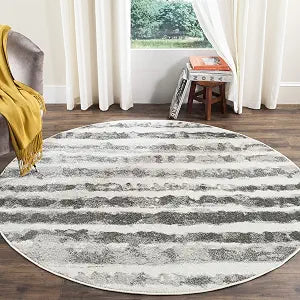 SAFAVIEH Adirondack Collection 4' Round Ivory/Charcoal ADR126N Modern Stripe Distressed Non-Shedding Dining Room Entryway Foyer Living Room Bedroom Area Rug