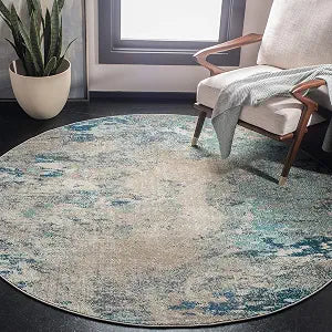 SAFAVIEH Madison Collection Area Rug - 3' Round, Blue & Grey, Modern Boho Abstract Design, Non-Shedding & Easy Care, Ideal for High Traffic Areas in Living Room, Bedroom (MAD440M)