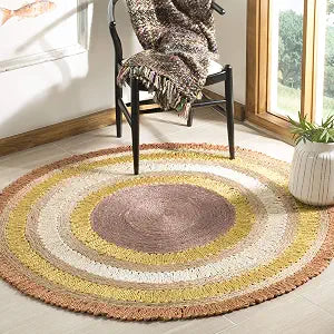 SAFAVIEH Natural Fiber Collection Area Rug - 3' Round, Orange & Multi, Handmade Boho Charm Farmhouse Jute, Ideal for High Traffic Areas in Living Room, Bedroom (NF201E)