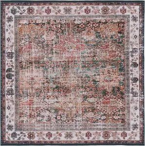 SAFAVIEH Washable Rug Tucson Collection - 4' Square, Ivory & Green, Slip Resistant & Easy to Clean, Ideal for Foyer, Kitchen, Nursery, Office, Bedroom (TSN114A)