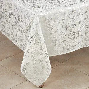 SARO LIFESTYLE Bottega Collection Foil Print Tablecloth, 52", Silver