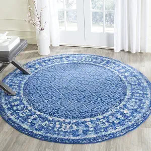 SAFAVIEH Adirondack Collection 4' Round Light Blue / Dark Blue ADR110F Distressed Non-Shedding Dining Room Entryway Foyer Living Room Bedroom Area Rug