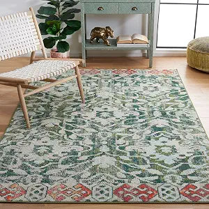 SAFAVIEH Madison Collection Accent Rug - 3' x 5', Green & Ivory, Boho Distressed Design, Non-Shedding & Easy Care, Ideal for High Traffic Areas in Entryway, Living Room, Bedroom (MAD444Y)