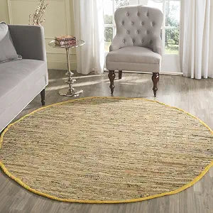 SAFAVIEH Rag Rug Collection 4' Round Yellow / Multi RAR121H Handmade Boho Stripe Cotton Area Rug