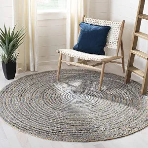 SAFAVIEH Cape Cod Collection 3' Round Natural/Blue CAP250A Handmade Flatweave Jute Entryway Foyer Living Room Bedroom Kitchen Area Rug