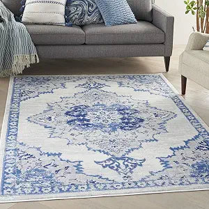 Nourison Home Whimsicle Vintage Ivory Blue 4' x 6' Area Rug, Easy Clean, Non Shedding, Bed Room, Living Room, Dining Room, Kitchen (4x6)