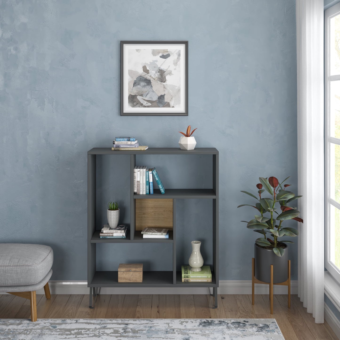 Ada Home Decor Arven 3 Tier Open Shelf Cube Bookcase, Anthracite