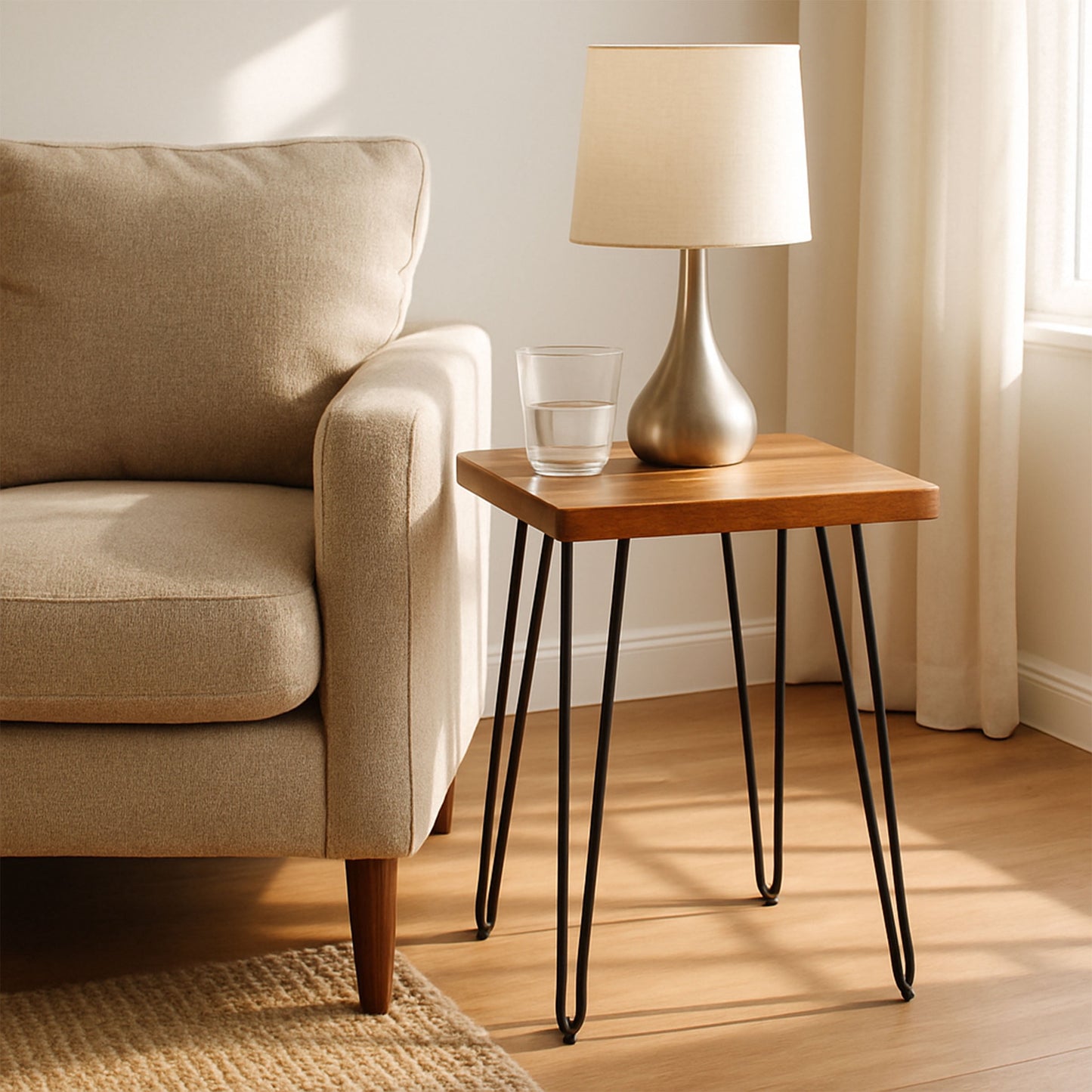 Alaterre Furniture 27†Tall Natural Edge End Table with Metal Hairpin Legs