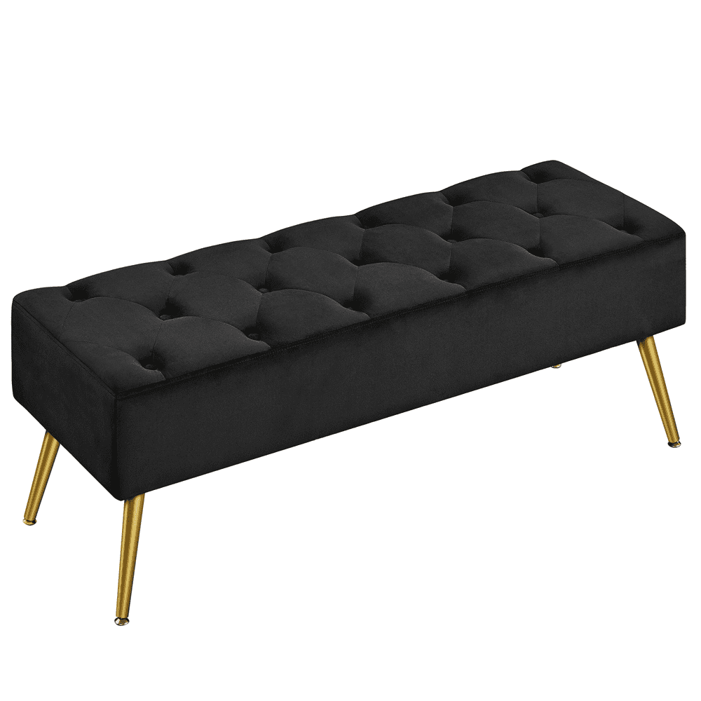 Alden Design Otomana Moderna Tapizada de Terciopelo, Reposapiés Banco para Dormitorio, Negro