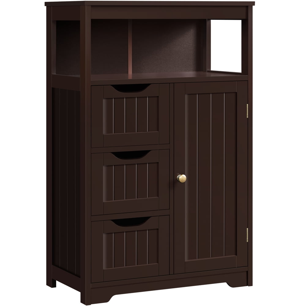 Alden Design Wooden Bathroom Storage Cabinet with Open Shelving, White
