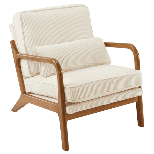 Alvantor Low-Arm Corduroy Accent Chair for Living Room or Bedroom, Off-White