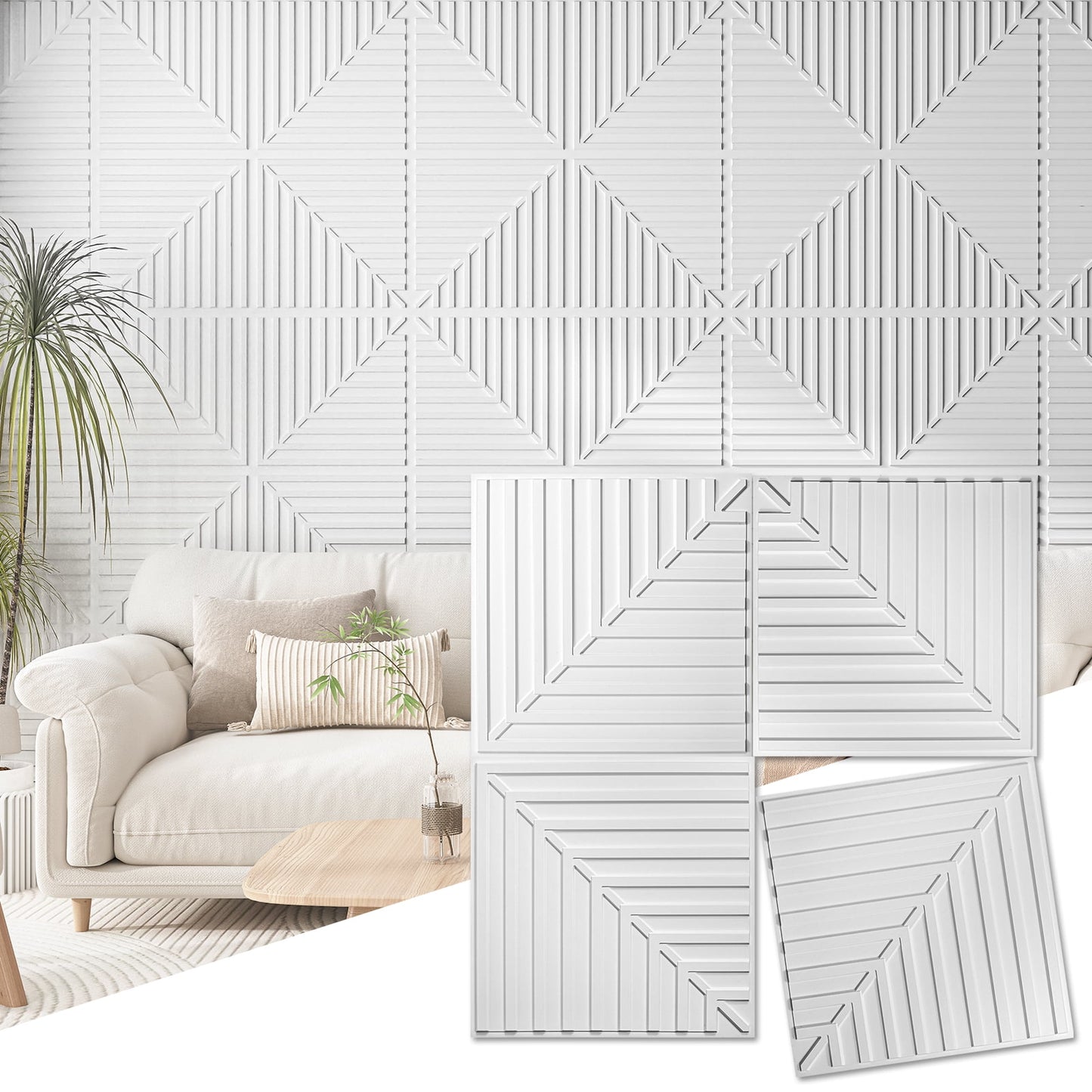 Art3d 24''X24'' White Drop Ceiling Tiles, PVC 3D Textured Panels for Interior Wall Décor,12-Pack,48sq.ft.