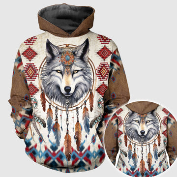 Beautiful Tribal Native American Wolf Dreamcatcher 3D All Over Print Hoodie