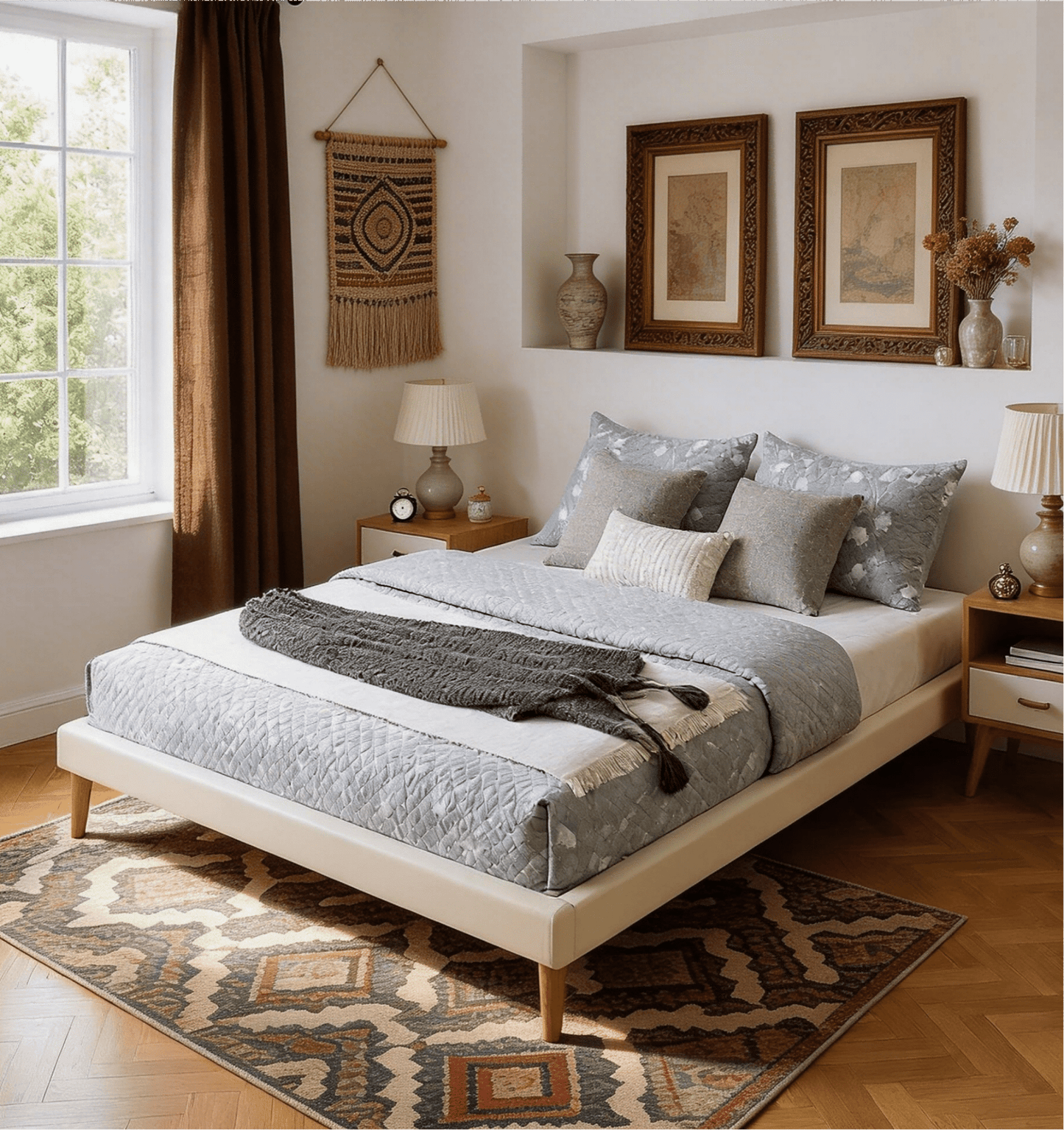 BSHTI King Size Faux Leather Platform Bed Frame with Wood Slats – Waterproof & Easy to Clean, Sturdy Solid Wood Construction, No Box Spring Needed, Under-Bed Cleaning Access, White