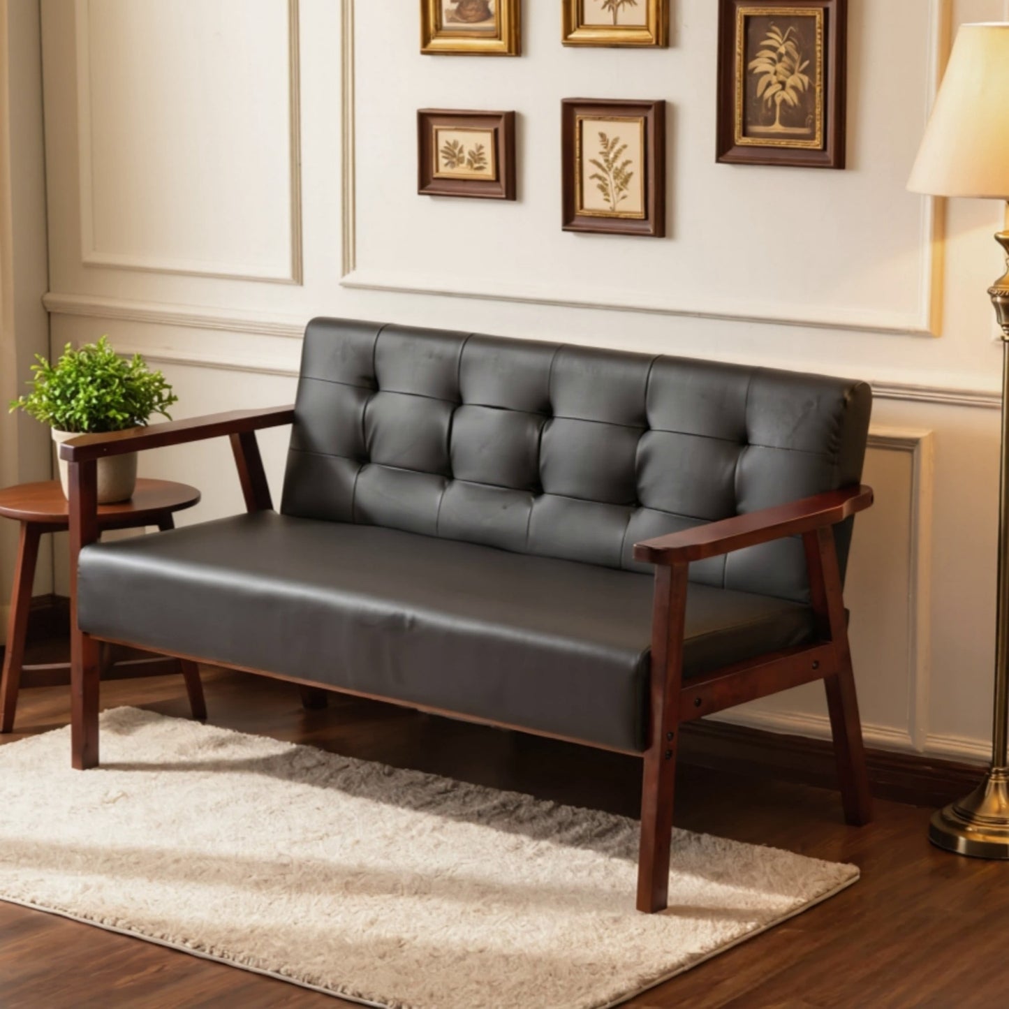 BSHTI Modern Loveseat Couch – 2 Seater Sofa with Solid Wood Frame PU Back, Non-Slip Rubber Pads, Classic Style for Living Room, Bedroom, Office, Study, Black