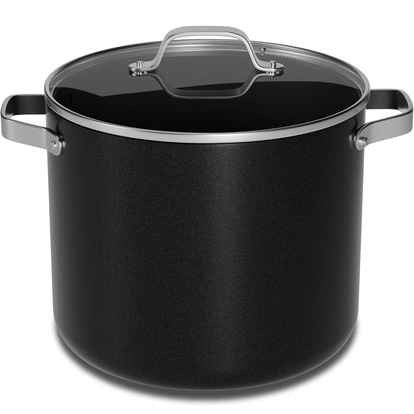 Bakken 16 Quart Ceramic Coated Stock Pot with Glass Lid, Nonstick, Oven Safe to 500°F, Stainless Steel Handles, All Stove Compatible, Black