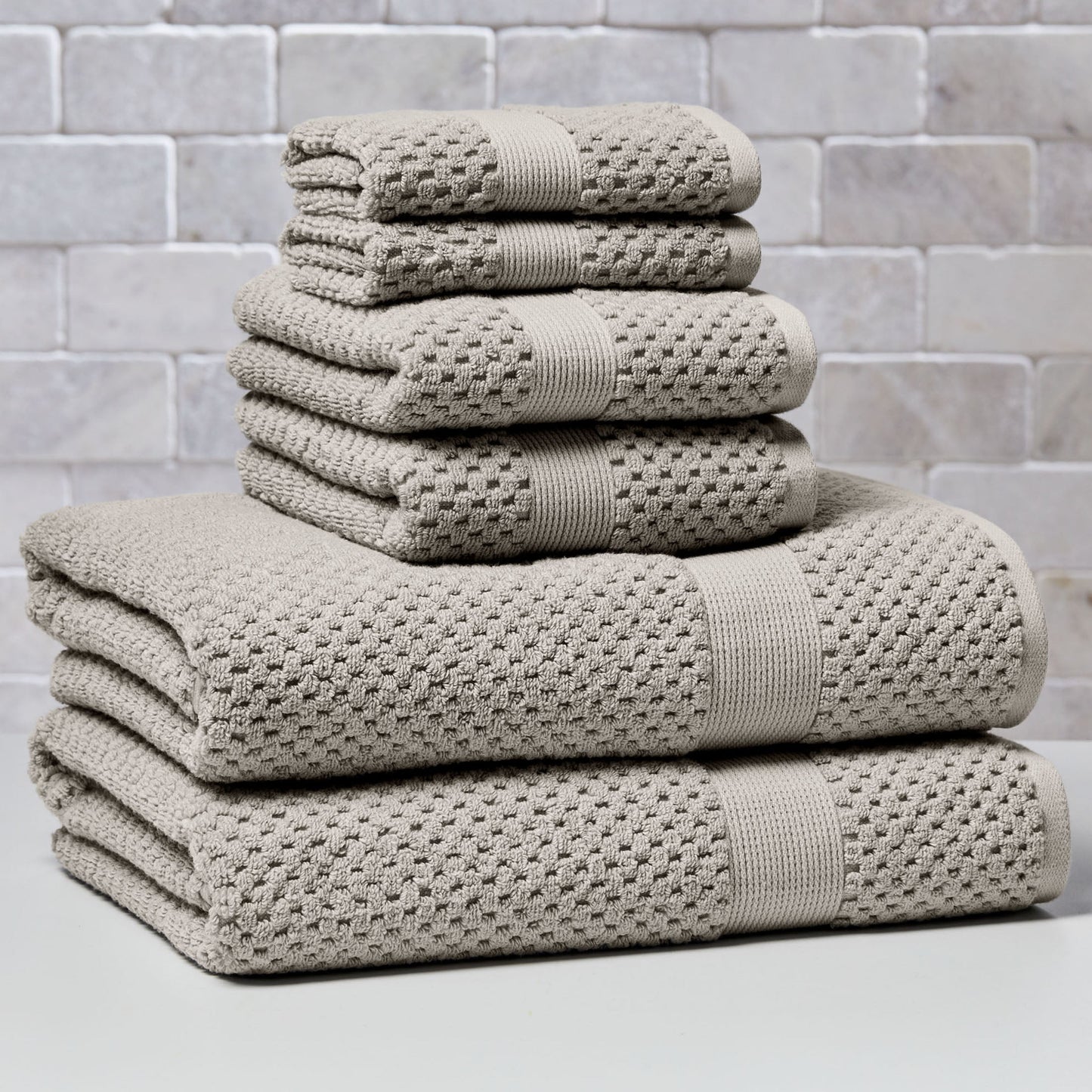 Better Homes & Gardens Signature Soft Juego de Toallas de Baño de 6 Piezas con Textura de Palomitas de MaÃz de Algodón, Almendra
