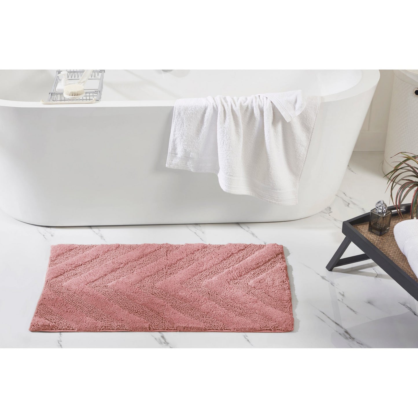 Better Trends Tapetes de Baño de 21" x 34" 100% Algodón Suaves Absorbentes de Agua Antideslizantes Tapete de Baño Lavable a Máquina Tapete (Rosa) Colección Hugo