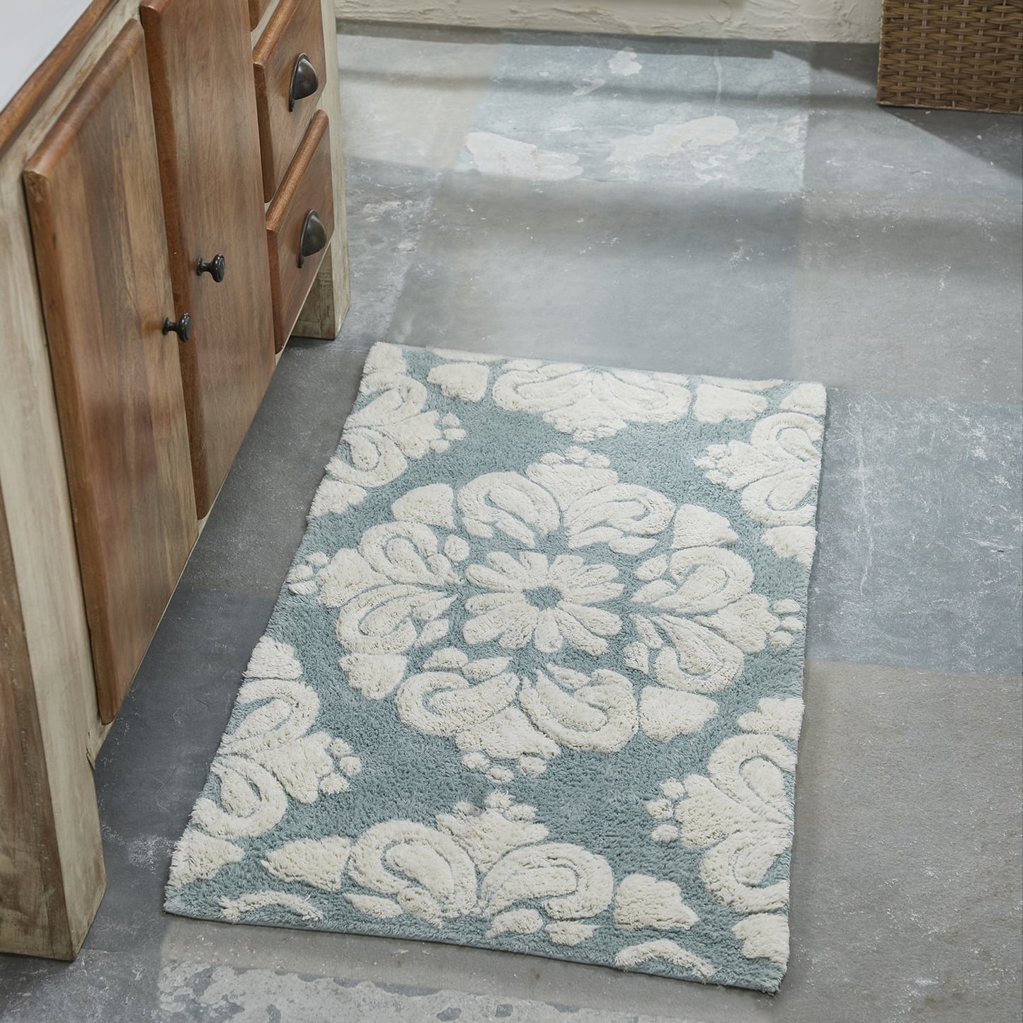 Better Trends 21" x 34" Bathroom Rugs 100% Cotton Soft Water Absorbent Non Slip Bath Mat Machine Washable Rug (Blue) Medallion Collection
