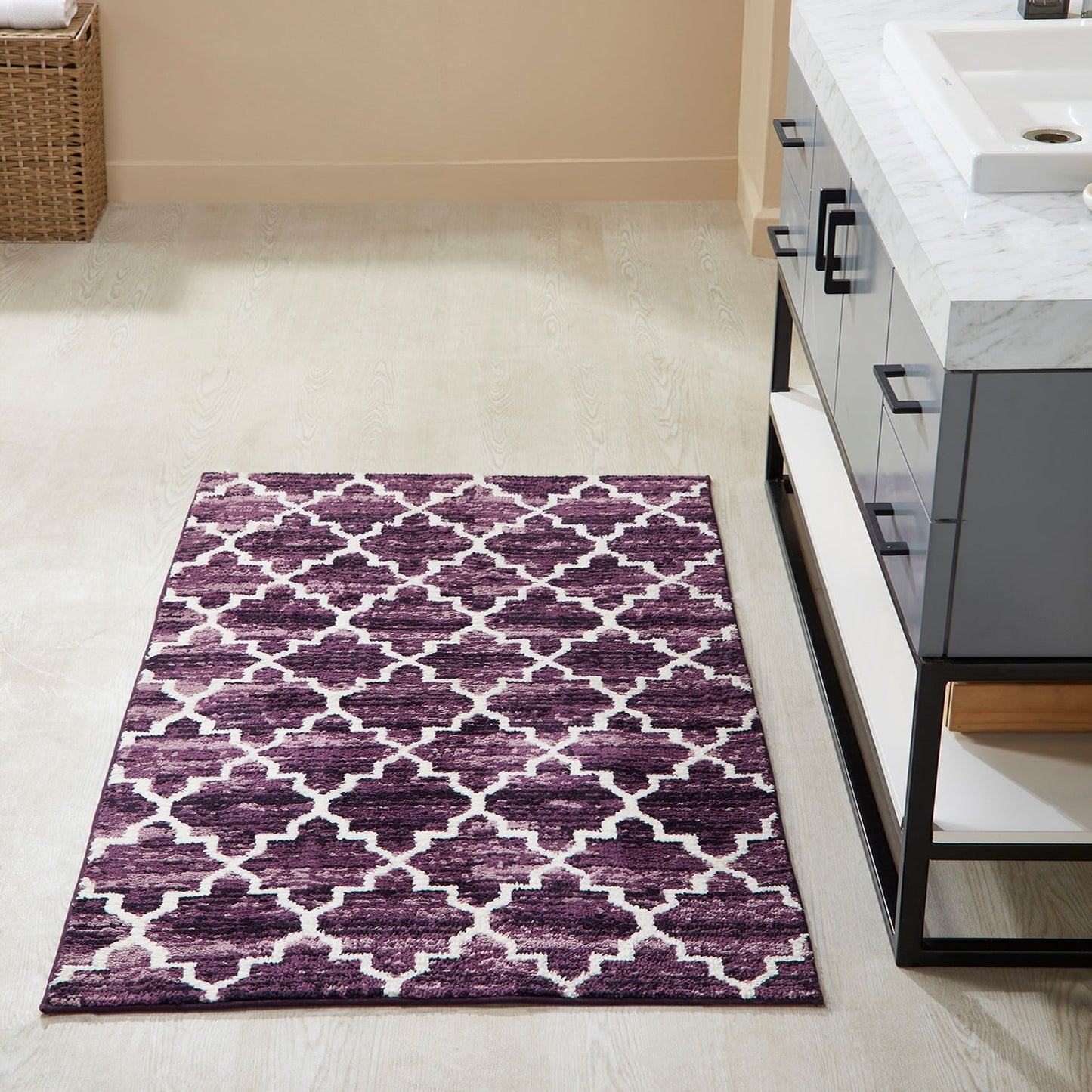 Better Trends 30" x 50" Rectangle Bathroom Rug, 100% Cotton, Soft, Water Absorbent, Non-Slip Bath Mat, Machine Washable, Rugs for Bathroom, Vanity, Shower, Tub – Savio Collection - Purple