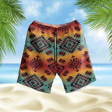 Blue Orange Pattern Hawaiian Shorts