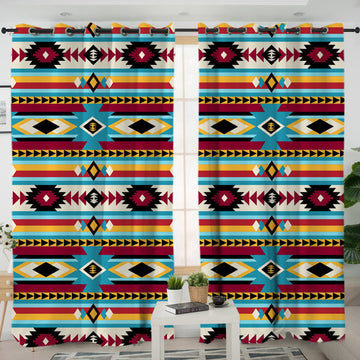 Blue & Red Pattern Native Living Room Curtain