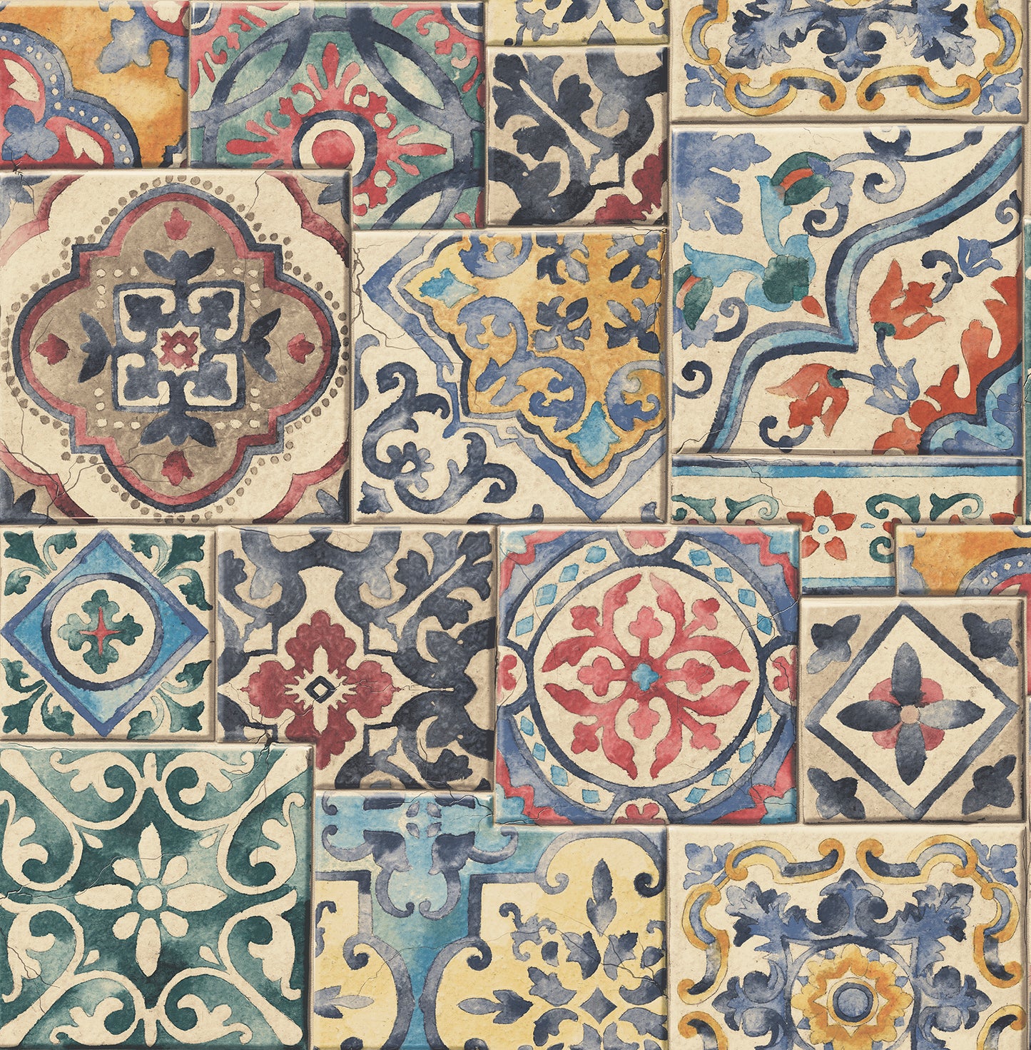 Brewster Marrakesh Multicolor Global Tiles Wallpaper, 20.5-in by 33-ft, 56.4 sq. ft