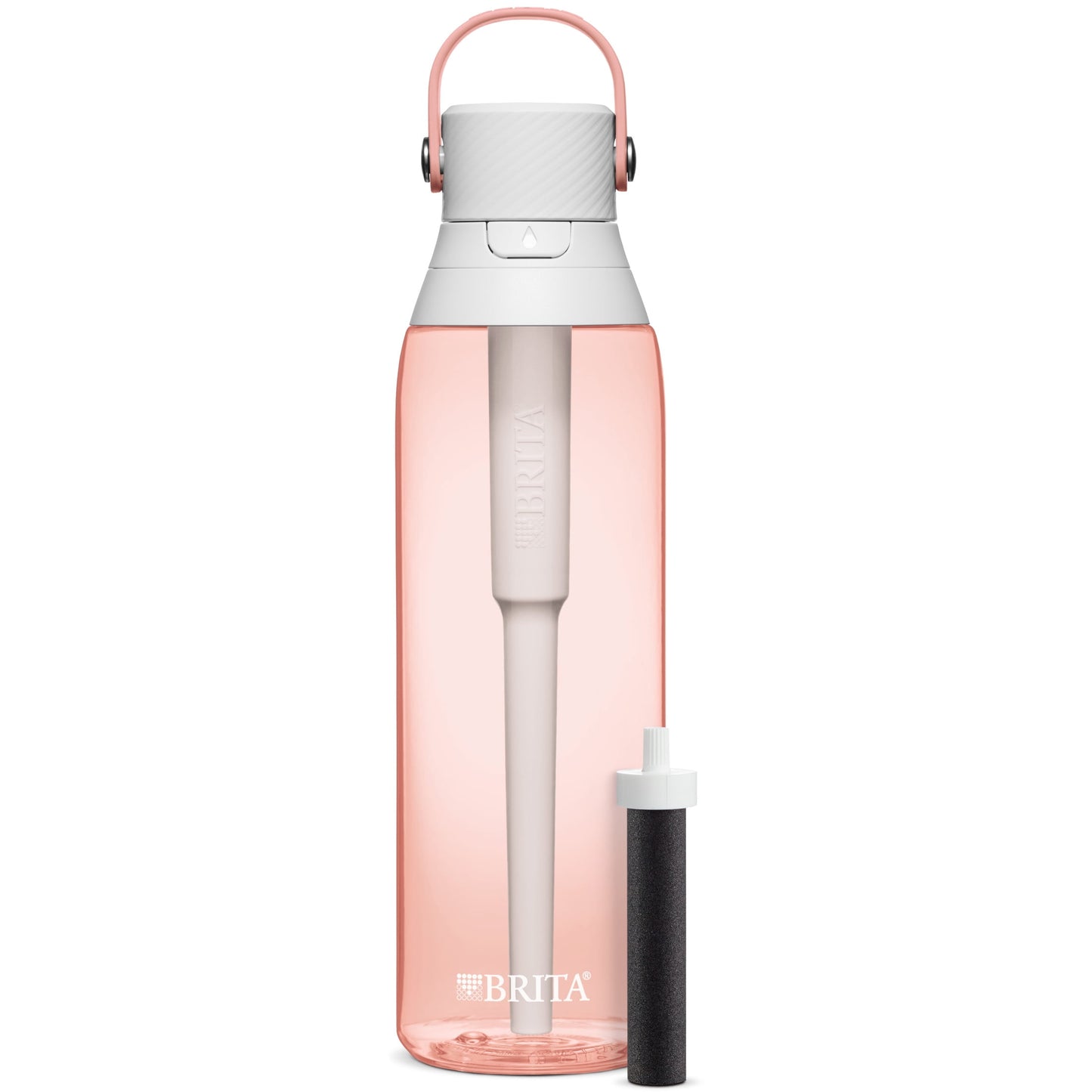 Brita 26 oz Blush Pink Plastic Filtered Water Bottle, Reduces Chlorine, Leak Proof with Straw