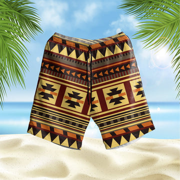 Brown Ethnic Pattern Hawaiian Shorts