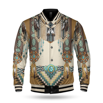 Brown Pattern Breastplate Native American Baseball Jacket