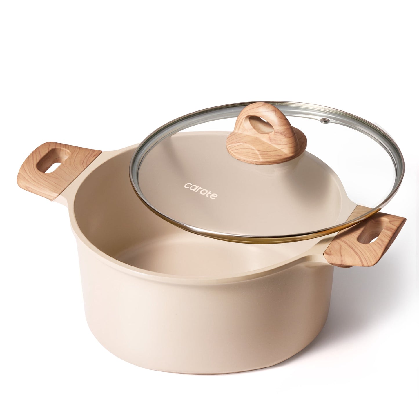 Carote 4.8QT Non Stick Stock Pot with Lid, Ceramic Cooking Pot,Non Toxic Steamer Pot, Soup Pot for Cooking, Nonstick Dutch Oven, Induction Compatible, Taupe