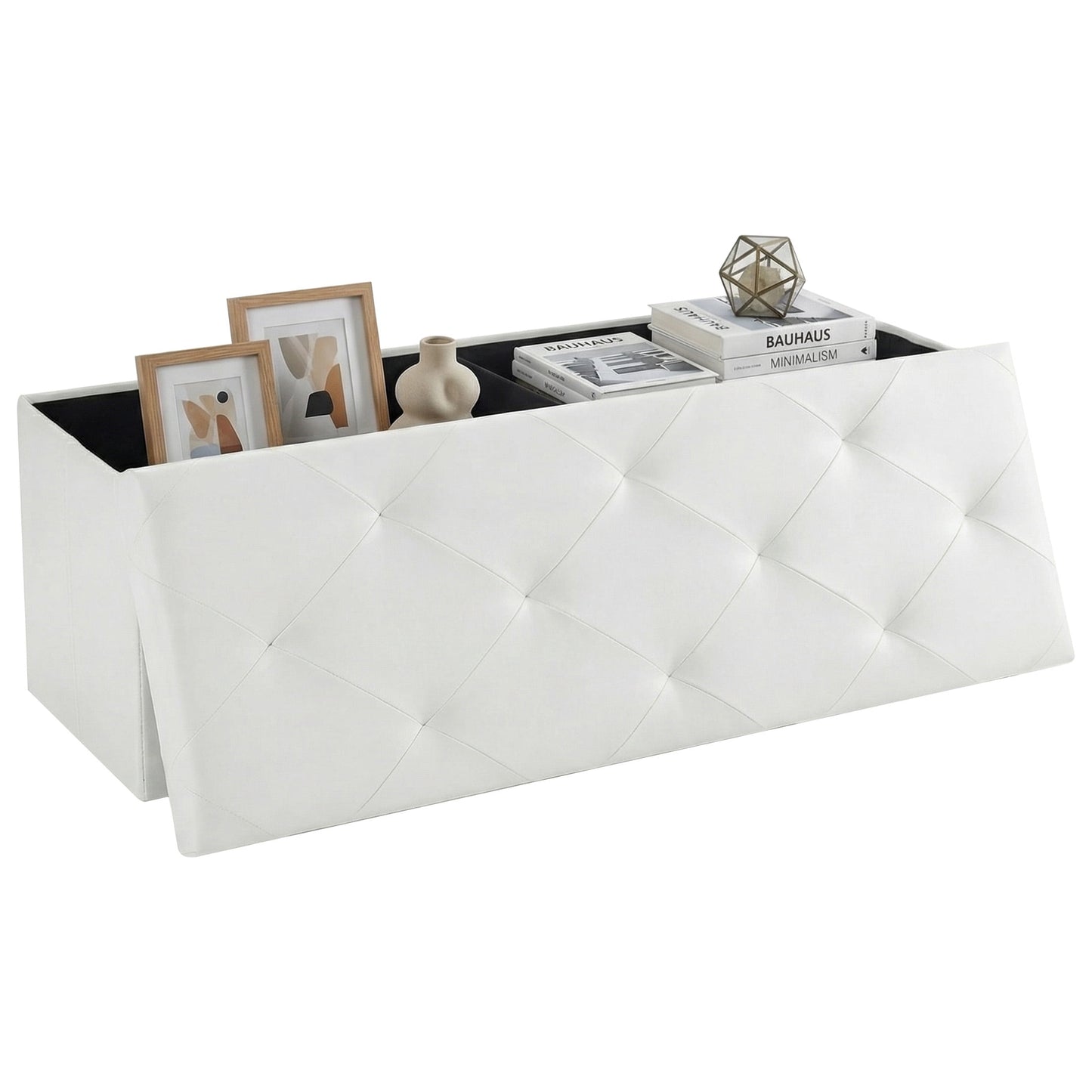 CONCETTA Banco Otomano de Almacenamiento de 43", Taburete Reposapiés Plegable con Alta Capacidad de Carga, Soporta hasta 660 lb, PVC Beige