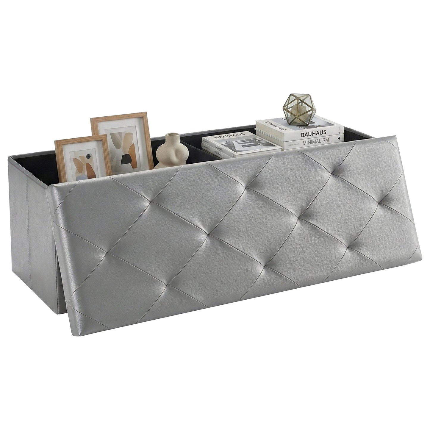 CONCETTA Banco Otomano de Almacenamiento de 43", Taburete Reposapiés Plegable con Alta Capacidad de Carga, Soporta hasta 660 Lb, PVC Gris