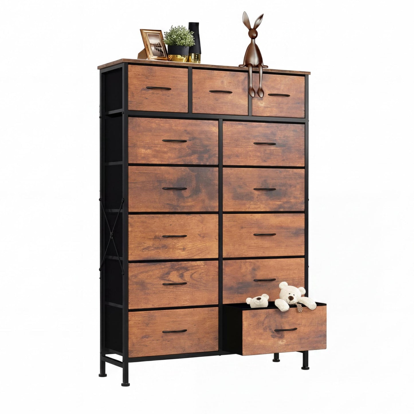 CONCETTA 13-Drawer Fabric Dresser, Stable Metal Frame Storage Organizer for Bedroom Closet, Living Room, Hallway, Rustic Brown